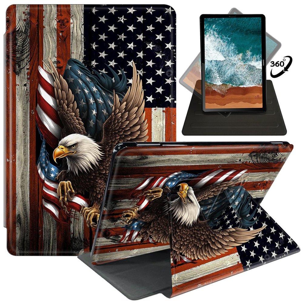 Case for 6.8'' Kindle Paperwhite (11th Generation,2021),360 Degree Rotating Swivel Stand Flip Case Covers for Kindle Paperwhite Signature Edition E-Reader 11th Gen-Bald Eagle with Flag