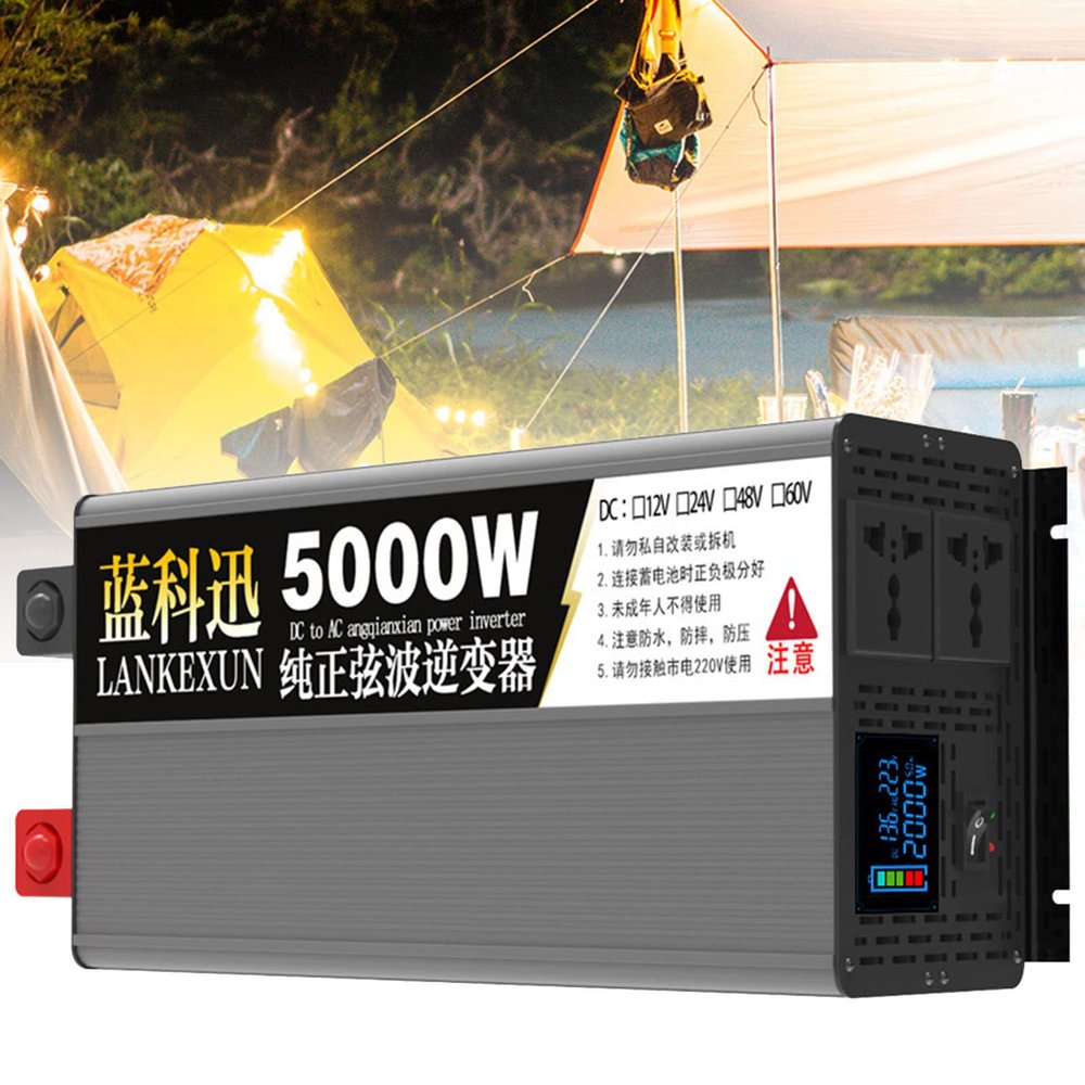 Power Inverter,5000W 6000W 7000W Pure Sine Wave Power Inverter 12V/24V/48V/60V DC to 110V 120V Converter for RV Trucks Boats and Emergency,with LCD Display,5000W-60vto220v