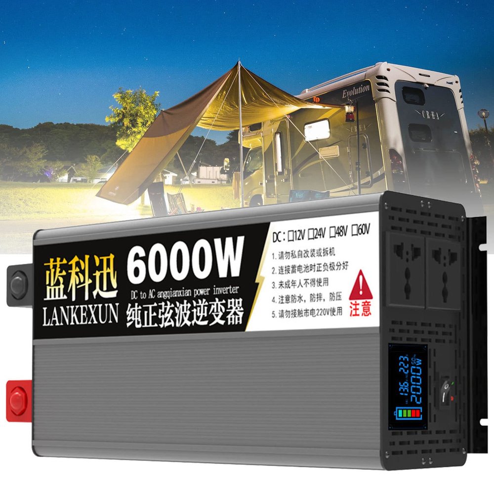 5000W 6000W 7000W watt Inverter Pure sine Wave 12V/24V/48V/60V to 110v 220V Pure sine Wave 60HZ Solar Converte with LCD Display & 2AC Outlets ,6000W-24to220v