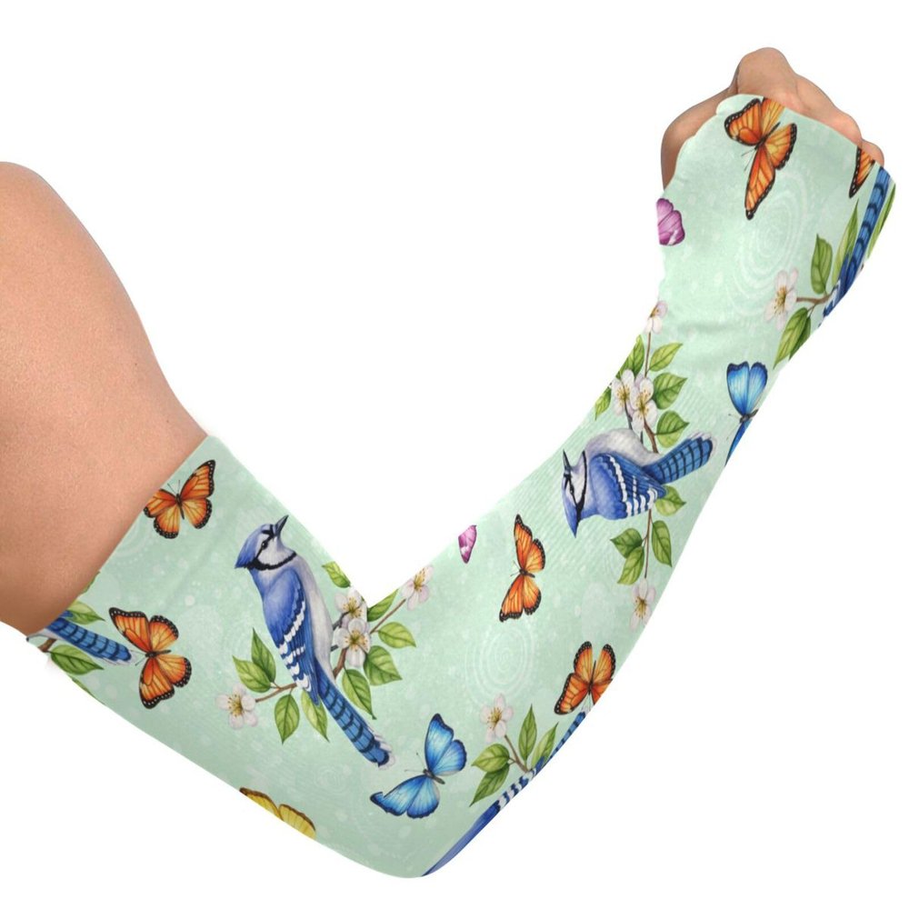 Dussdil Bird Flowers Gardening Garden Arm Sleeves Butterflies Farm UV Sun Protection Cooling Arm Sleeves for Farm Women Men with Thumb Hole