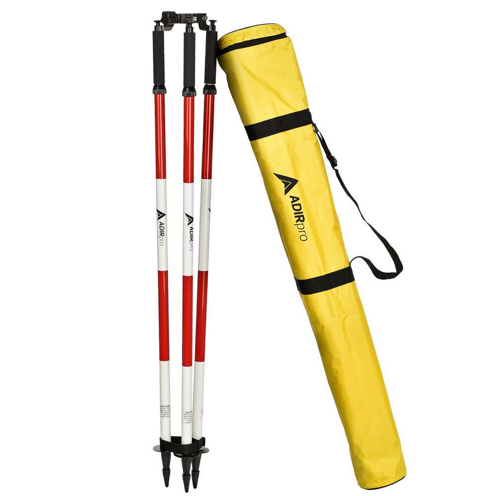 AdirPro Prism Pole Tripod Aluminum Range Pole Tripod Use for Survey Pole, Rover Rod, GPS Pole, Leveling Staff GNSS RTK Rod Stand - Survey Equipment for Total Station Surveying (Red/White)