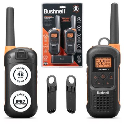 Bushnell LPX650 Walkie Talkie Radio - Reliable Quality, Rugged Floating Design, 2W Power for 42 Miles of Range, Two Way Radios Equipped for Wherever Life Takes You (2 Pack)