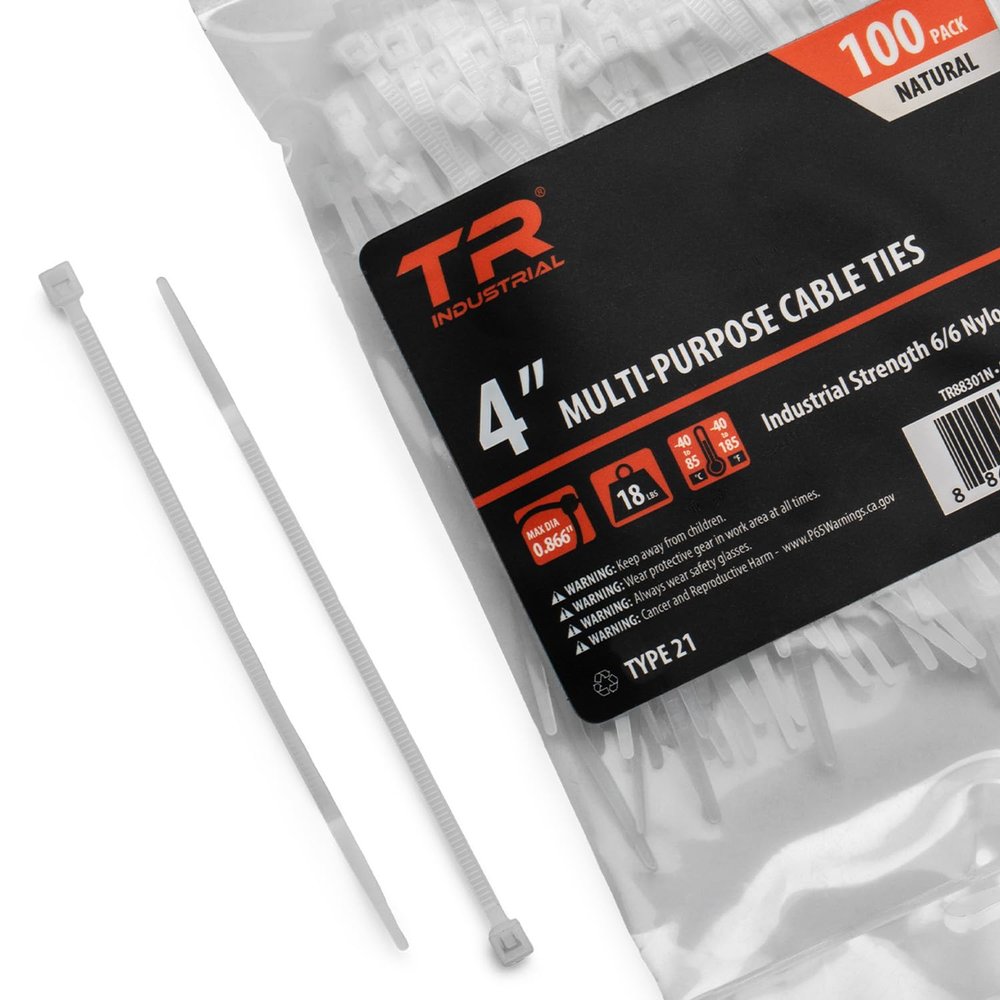 TR Industrial Multi-Purpose Cable Ties (500 Piece), 4", Natural