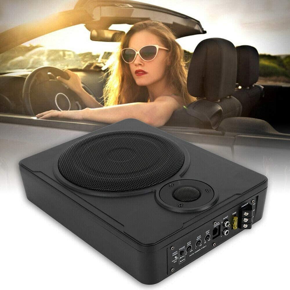 TFCFL Compact Under-Seat Active Powered Subwoofer Sub for Car Truck RV ATV, 600w 8" 4-Ohm Slim Low Profile Subwoofer Enclosure Powerful Loud Speaker
