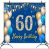 10x8ft Happy 60th Birthday Party Photography Backdrop Gold Blue Balloon Fireworks Sign Birthday Photo Backdrop Backgroud for Birthday Party Decoration Supplies Banner Photoshoot Photography Background view 1