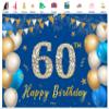 10x8ft Happy 60th Birthday Party Photography Backdrop Gold Blue Balloon Fireworks Sign Birthday Photo Backdrop Backgroud for Birthday Party Decoration Supplies Banner Photoshoot Photography Background view 2