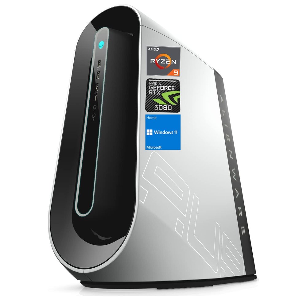 Dell Alienware R10 Gaming Desktop, AMD Ryzen 9 5900 Processor, GeForce RTX 3080, Liquid Cooling, 32GB RAM, 1TB SSD, HDMI, DP, RJ45, Wi-Fi, Wired KB & Mouse, Windows 11 Home, Lunar Light (Renewed)