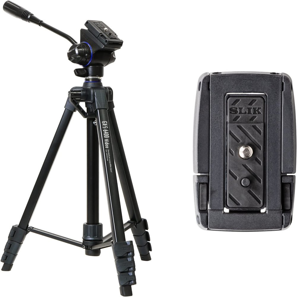 Slick Slik Smartphone Tripod, GX-S 6400 Video with One More Quick Shoe Set, Lever Lock, 0.8 inch (21 mm) Pipe Diameter, 2-Way Head for Video Shooting, Height 62.2 inches (1580 mm), Quick Shoe Type,