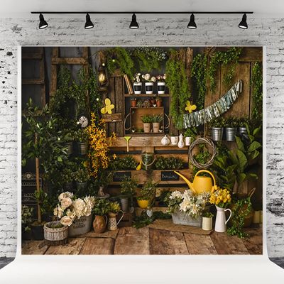 10x6.5ft Spring Garden Background Wooden House Winter Jasmine Flooring Backdrop for Baby Shower Party Supplies Decor Banner Portrait Studio Photoshoot Prop Props