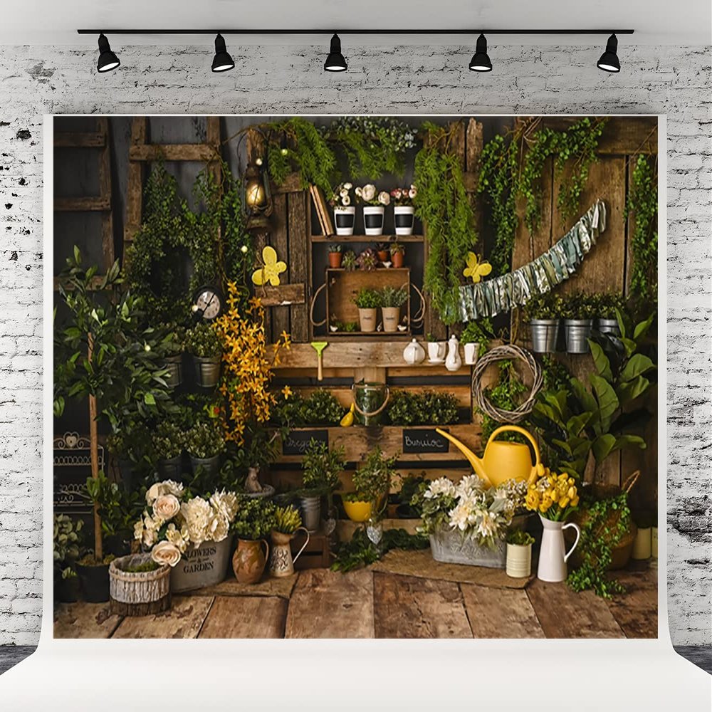 10x6.5ft Spring Garden Background Wooden House Winter Jasmine Flooring Backdrop for Baby Shower Party Supplies Decor Banner Portrait Studio Photoshoot Prop Props