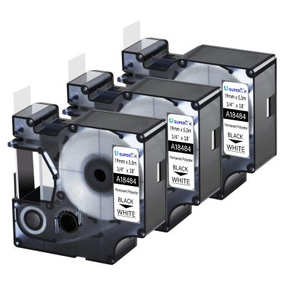 USUPERINK 3 Pack Compatible for Dymo Rhino 18484 Black on White 19mm 3/4'' x 5.5m 18 feet Permanent Polyester Label Tape for Rhino Pro 4200 5000 5200 6000 3M PL200 PL300 Industrial Label Makers