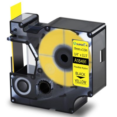 USUPERINK 20 Pack Compatible for Dymo Rhino 18491 Black on Yellow 19mm 3/4'' x 3m 11.5ft Flexible Nylon Label Tape for Rhino 4200 5000 5200 6000 3M PL200 PL300 Industrial Label Makers