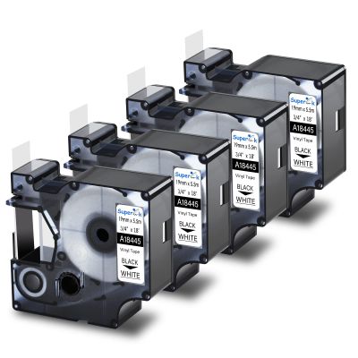 USUPERINK 4 Pack Rhino 5200 Black on White Compatible for Dymo Rhino 18445 Permanent Vinyl Label 3/4 inch 19mm x 5.5m for Rhino Pro 4200 5000 6000 3M PL200 PL300 Industrial Label Maker Tape