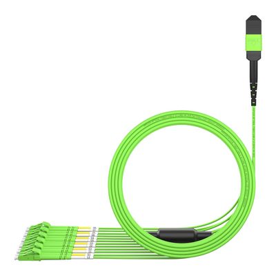 AMPCOM MPO to LC Breakout Cable 50/125m Multimode OM5(12 Fiber, MPO to LC, Type B, LSZH/Riser, UPC, Lime Green) 40m (131ft)