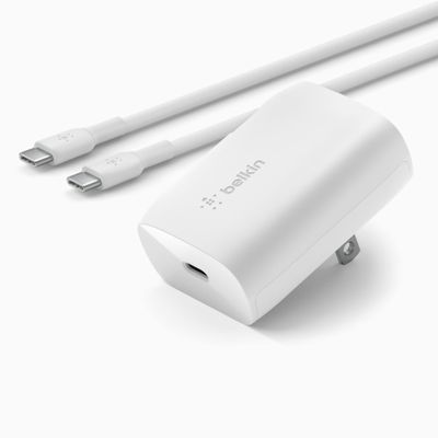 Belkin USB C Charger Block 30W - USB-C to C Cable Included - PPS, USB-IF Certified PD 3.0 Super Fast Charging - Samsung Galaxy S25, Apple iPhone 17, Air, Google Pixel, Nintendo Switch 2 & More - White