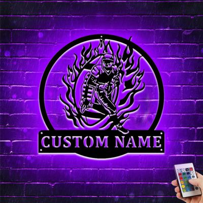 Custom Flaming Football Player Wall Sign Night Light Personalized US Football Player Name Lamp Rugby Wall Art Decor Football Room Decoration for Kid Boy Girl (Flaming Football Player Wall Sign Light)