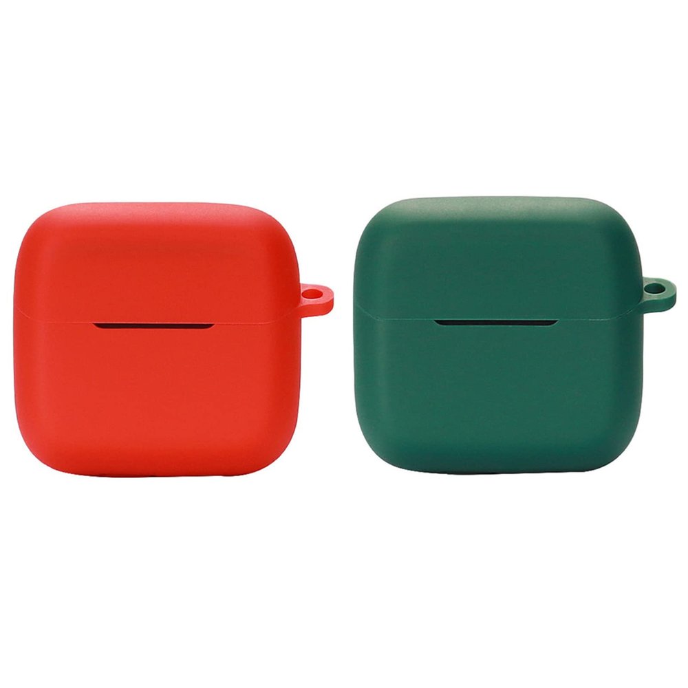 2 Pack DAYJOY Soft Silicone Protective Case Cover Compatible with Skullcandy Mod Earbuds, Protective Skin Sleeve with Key Chain (red+Green)