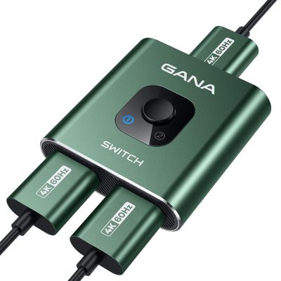 HDMI Switch 4k@60hz Splitter, GANA Aluminum Bidirectional HDMI Switcher 2 in 1 Out, Manual HDMI Hub Supports HD Compatible with Xbox PS5/4/3 Blu-Ray Player Fire Stick Roku (Green)