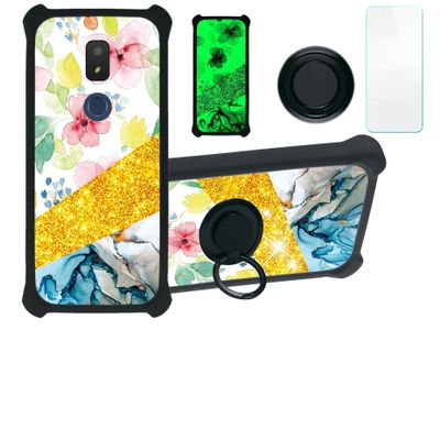 jioeuinly ATT Motivate 2 Case Compatible with ATT Motivate 2 Phone Case Cover [with Tempered Glass Screen Protector][Hard PC + Soft Silicone][Ring Support] [Gold Glitter+Luminous] JSH-SHS
