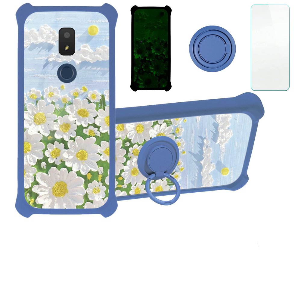 jioeuinly ATT Motivate 2 Case Compatible with ATT Motivate 2 Phone Case Cover [with Tempered Glass Screen Protector][Hard PC + Soft Silicone][Ring Support] [Luminous Effect] YGL-CJ