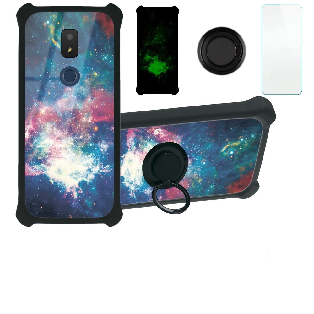 jioeuinly ATT Motivate 2 Case Compatible with ATT Motivate 2 Phone Case Cover [with Tempered Glass Screen Protector][Hard PC + Soft Silicone][Ring Support] [Luminous Effect] YGH-YH