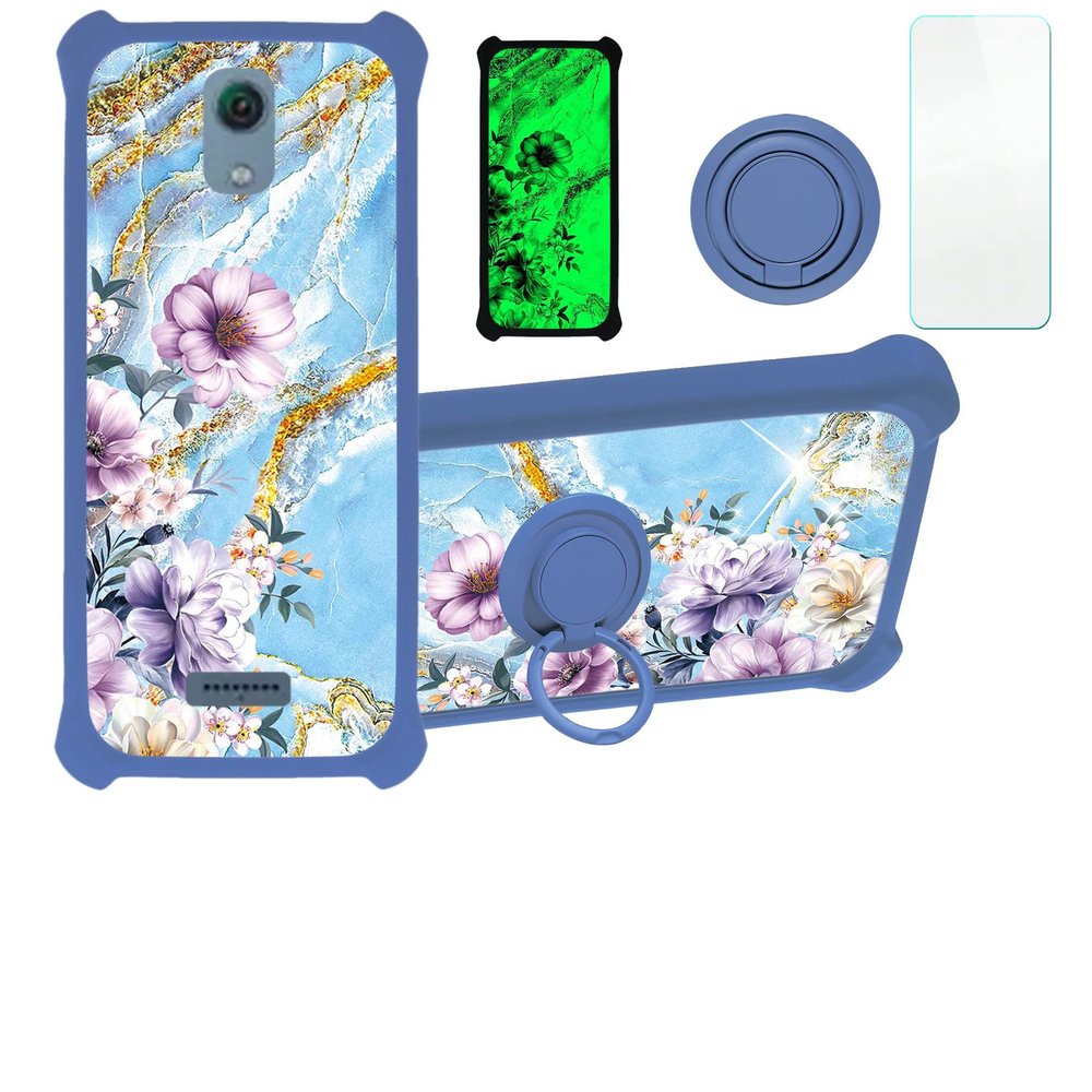 jioeuinly Cricket Vision 3 Case Compatible with Cricket Vision 3 Phone Case Cover [with Tempered Glass Screen Protector][Hard PC + Soft Silicone][Ring Support] [Gold Glitter+Luminous] JSL-SZH