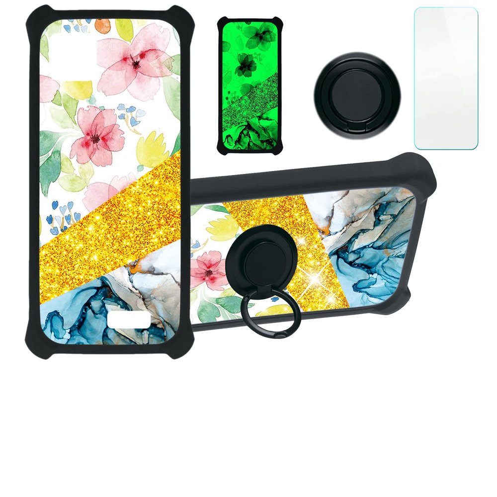 Cloud Mobile Stratus C7 Case Compatible with Cloud Mobile Stratus C7 Phone Case Cover [with Tempered Glass Screen Protector][Hard PC + Soft Silicone][Ring Support] [Gold Glitter+Luminous] JSH-SHS