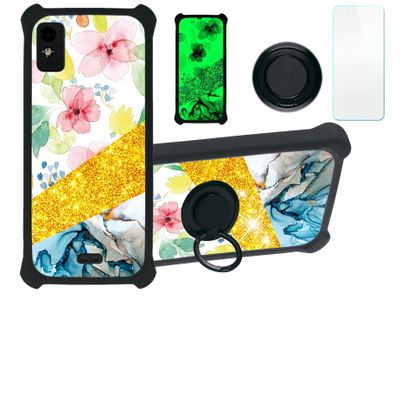 jioeuinly Blu Studio Mini 2023 Case Compatible with Blu Studio Mini 2023 Phone Case Cover [with Tempered Glass Screen Protector][Hard PC + Soft Silicone][Ring Support] [Gold Glitter+Luminous] JSH-SHS