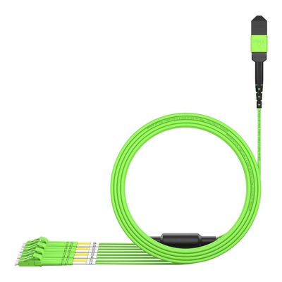 AMPCOM MPO to LC Breakout Cable 50/125m Multimode OM5(8 Fiber, MPO to LC, Type B, LSZH/Riser, UPC, Lime Green) 25m (82ft)