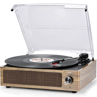 Vinyl Record Player with Speakers Vintage Turntable Vinyls Records Belt-Driven Turntables Support 3-Speed Wireless Playback Headphone AUX RCA Line LP Vinyl Players for Sound Enjoyment Retro Wood Cyan
