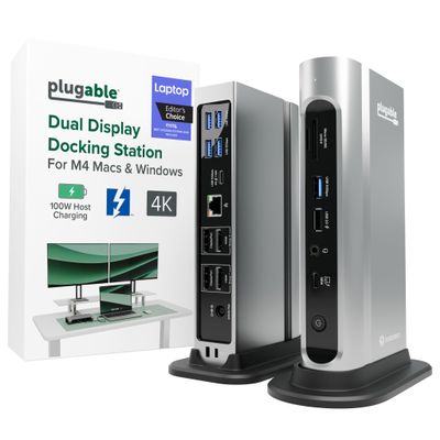 Plugable 16-in-1 Thunderbolt 4 Dock  Dual 4K Monitors for M4/M5 MacBook Air/Pro, 100W Charging, 2X HDMI, 2X DisplayPort, 2.5G Ethernet, 7X USB, MicroSD/SD Card Reader, Windows & USB4 Compatible
