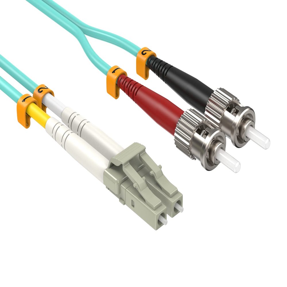 CableLedaer 10m OM3 LC to ST UPC Duplex Corning Fiber Optic Cable Multimode 50/125 LSZH/OFNR Rated for Fast Ethernet, Fiber Channel, Data Center & ATM, Aqua