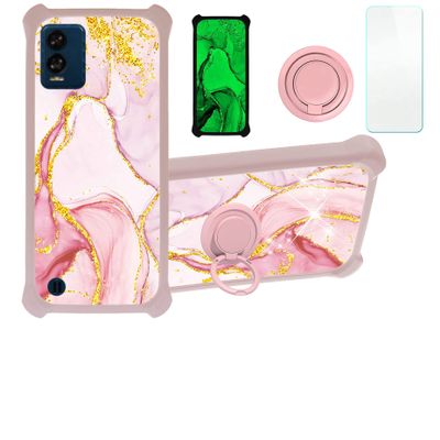 BLU View Speed 5G Case Compatible with BLU View Speed 5G B1550VL Phone Case Cover [with Tempered Glass Screen Protector][Hard PC + Soft Silicone][Ring Support] [Gold Glitter+Luminous] JSF-FDL