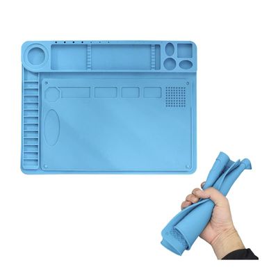 Microscope Kit 480x360mm Heat Insulation Working Mat with Ruler, Detachable Soldering Station for Motherboard Phone Computer Repairing Microscope Lens Adapters