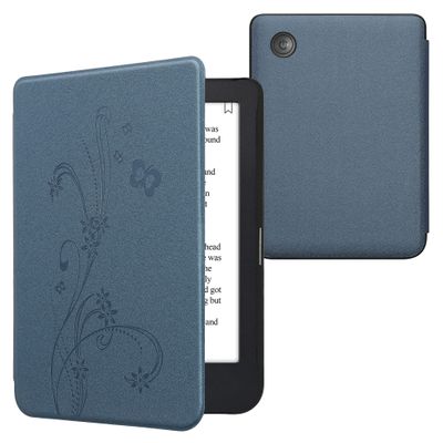 kwmobile Case Compatible with Kobo Clara 2E / Tolino Shine 4 Case - eReader Cover - Butterfly Tendril Dark Blue