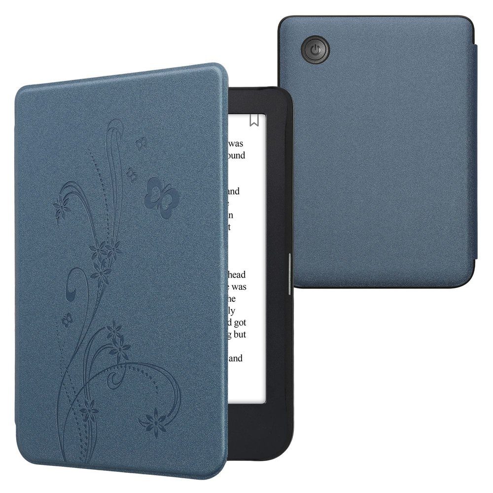 kwmobile Case Compatible with Kobo Clara 2E / Tolino Shine 4 Case - eReader Cover - Butterfly Tendril Dark Blue