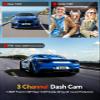 Kussla Dash Cam Front and Rear Inside, 1080P 3 Channel Dash Camera for Cars with 64GB Card, Super Night Vision Dashcam, Car Camera with Loop Recording, G-Sensor, WDR, 24H Parking Monitor view 2