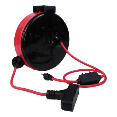 Ultra Explorer 30 Ft Retractable Extension Cord Reel, 3 Outlets 16/3 Gauge Retractable Power Cord, 10A Circuit Breaker, Wall or Ceiling Mountable for Garage, Workshop, UL Listed, Red