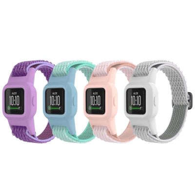 ESeekGo Elastic Bands Compatible with Garmin Vivofit Jr 3 for Kids, Colorful Nylon Stretchy Solo Loop Straps with Protective Case Adjustable Replacement Bands Accessories for Girls Boys