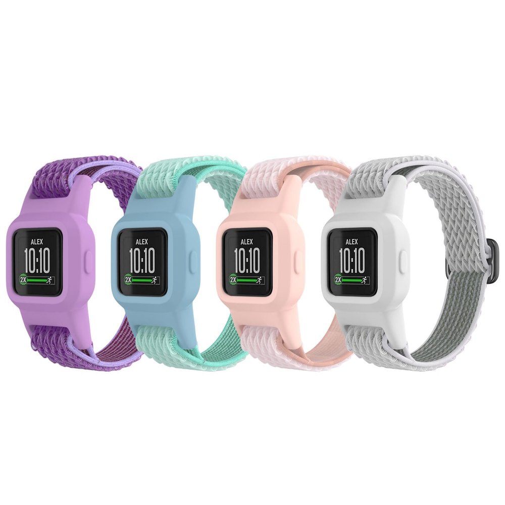ESeekGo Elastic Bands Compatible with Garmin Vivofit Jr 3 for Kids, Colorful Nylon Stretchy Solo Loop Straps with Protective Case Adjustable Replacement Bands Accessories for Girls Boys