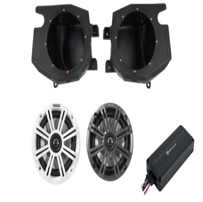 Rockville Audiosavings Bundle: Pair Kicker 45KM654 6.5" 390w Marine Boat Speakers Bundle ATV220 UTV/Motorcycle Bluetooth Amplifier+RockZR v2 2014-2023 Polaris RZR 6.5" Speaker Pods (3 Items)