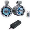 Rockville WB50KLS Bundle: (2) 5.25 in 250-Watt Peak/125-Watt RMS 4 Ohm Marine Wakeboard Tower Speakers, ATV220 2-Channel Bluetooth IP65 Micro Amplifier, Polished Silver, 3-Items view 1
