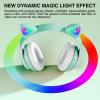 KERHAND Bluetooth Headphones for Kids, Cute Ear Cat Ear LED Light Up Foldable Headphones Stereo Over Ear with Microphone/TF Card Wireless Headphone for iPhone/iPad/Smartphone/Laptop/PC/TV (Green) view 3