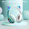 KERHAND Bluetooth Headphones for Kids, Cute Ear Cat Ear LED Light Up Foldable Headphones Stereo Over Ear with Microphone/TF Card Wireless Headphone for iPhone/iPad/Smartphone/Laptop/PC/TV (Green) view 4