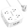 10 Ft Surge Protector Power Strip - YISHU 3 Side Outlet Extender with 8 Widely AC Outlets and 4 USB Ports, 10 Feet Extension Cord with Flat Plug, Wall Mount Desk USB Charging Station, ETL,White view 1
