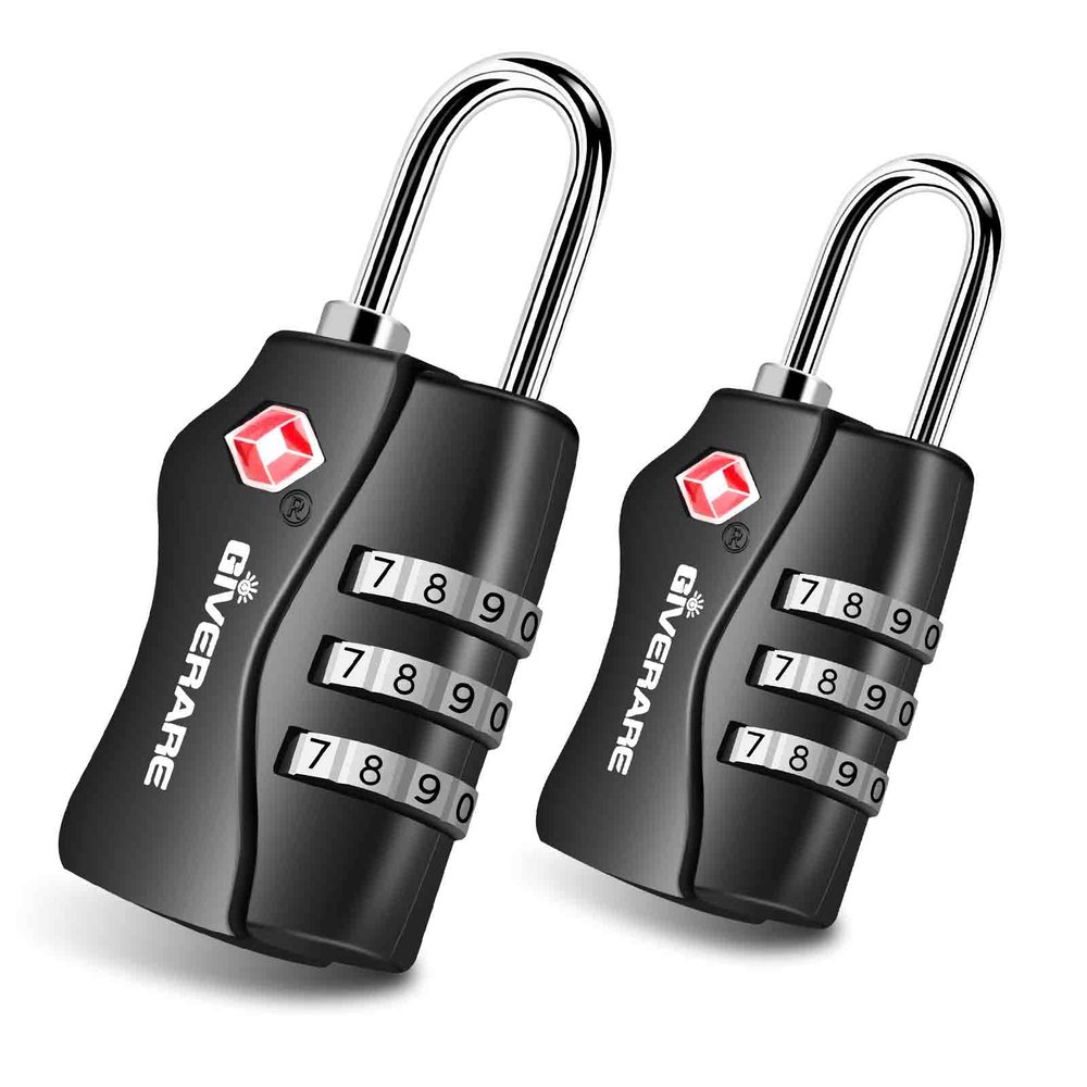 2 Pack TSA Approved Travel Luggage Locks, Combination Lock Keyless, 3-Digit Padlocks, Travel Sentry Accepted Compatible Padlock for Gym Locker, Golf Bag Case, Backpack, Black-by GIVERARE