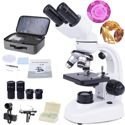 Compound Binocular Microscopes,8000x/10000/15000x Students Microscope,with Dual LED Illumination&Mechanical Stage,10pcs Glass Specimen+Phone Holder,for Students&Beginners,15000X