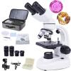 Compound Binocular Microscopes,8000x/10000/15000x Students Microscope,with Dual LED Illumination&Mechanical Stage,10pcs Glass Specimen+Phone Holder,for Students&Beginners,15000X view 1