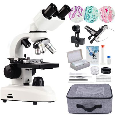 Binocular Compound Lab Microscope,Double Layer Mechanical Stage+10PCS Blank Slides,Phone Holder&Caliper,for Students Teaching and Beginners Hobbyist,15000X