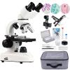 Binocular Compound Lab Microscope,Double Layer Mechanical Stage+10PCS Blank Slides,Phone Holder&Caliper,for Students Teaching and Beginners Hobbyist,15000X view 1